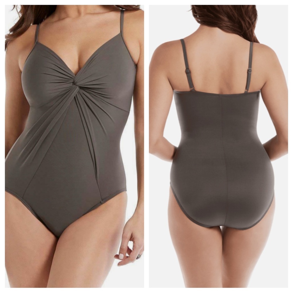 NWT! Miraclesuit Rock Solid Love Knot Mineral
Grey One-Piece Swimsuit